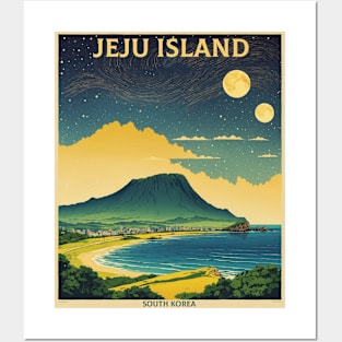 Jeju Island South Korea Starry Night Travel Tourism Retro Vintage Posters and Art